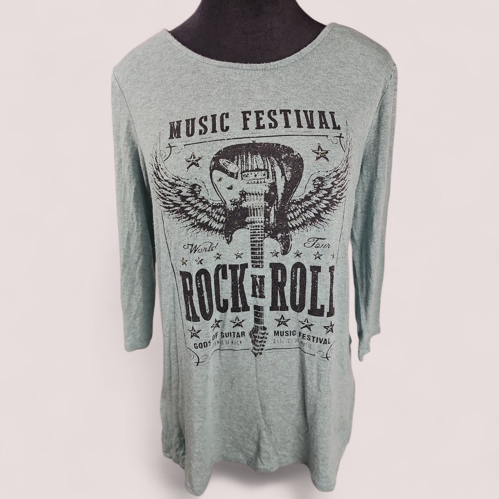 VISION USA | 90S Y2K Rock & Roll Music Festival Graphic Green Long Sleeve | S‎